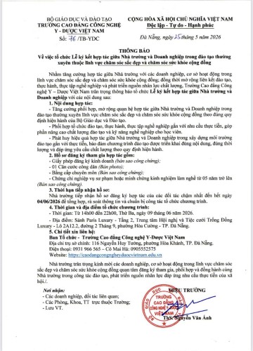 🎓🤝 TRƯỜNG CAO ĐẲNG CÔNG NGHỆ Y – DƯỢC VIỆT NAM TỔ CHỨC LỄ KÝ KẾT HỢP TÁC ĐÀO TẠO VỚI DOANH NGHIỆP